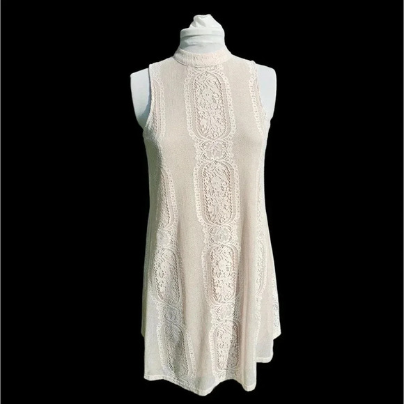 Cream Lace over Nude Short Lace Slip Cocktail Dress by Fire Los Angeles SZ SM - Picture 7 of 13